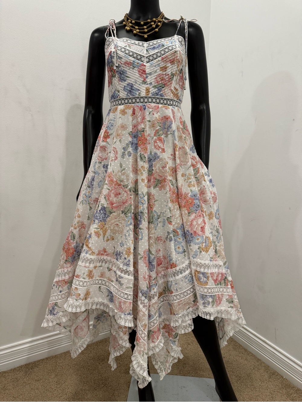 Zimmermann Floral Cotton Lace Trim Pleated Midi Dress Size 1 Never Worn